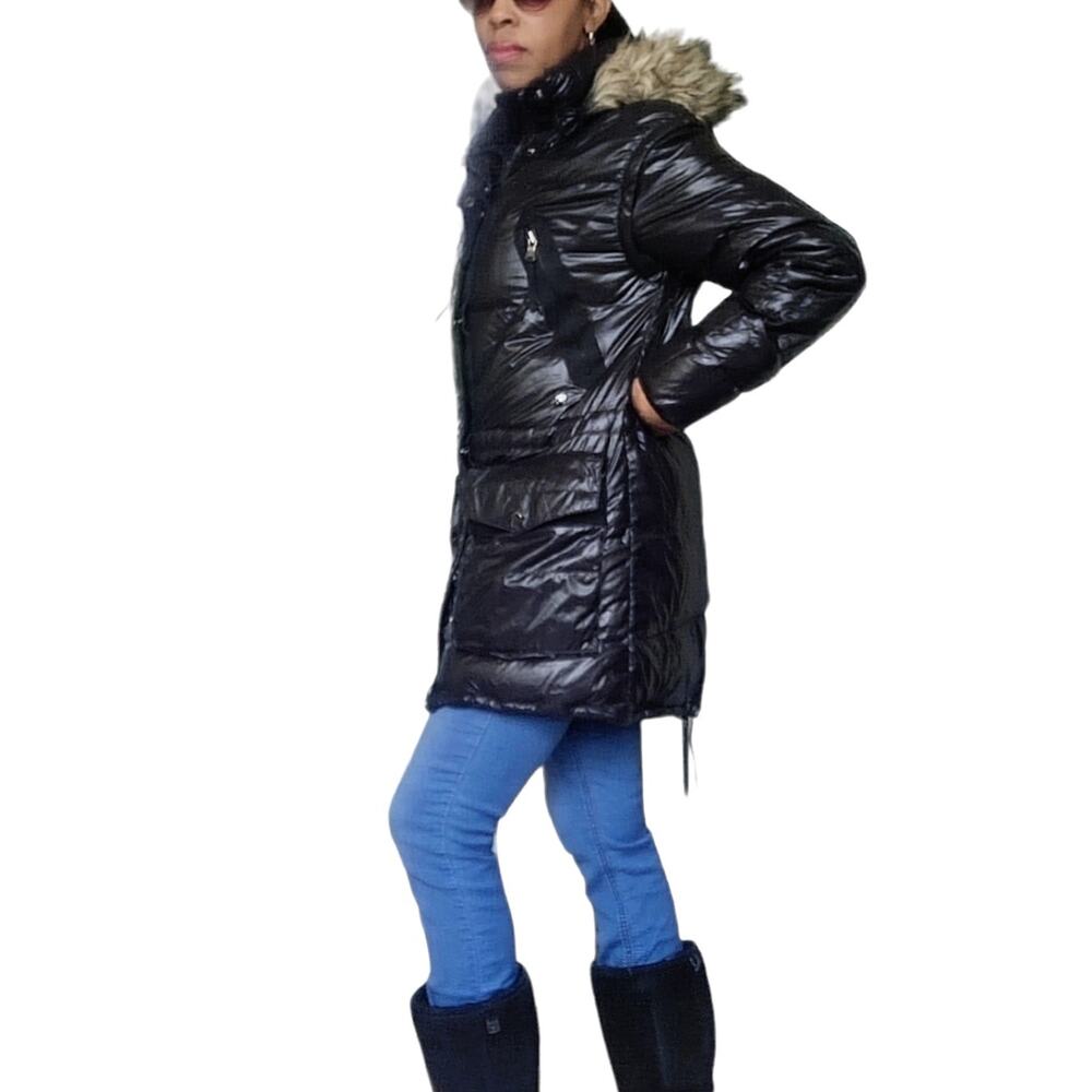 RALPH LAUREN RLX faux fur trim hooded black parka down puffer coat vest Size M - Picture 4 of 12